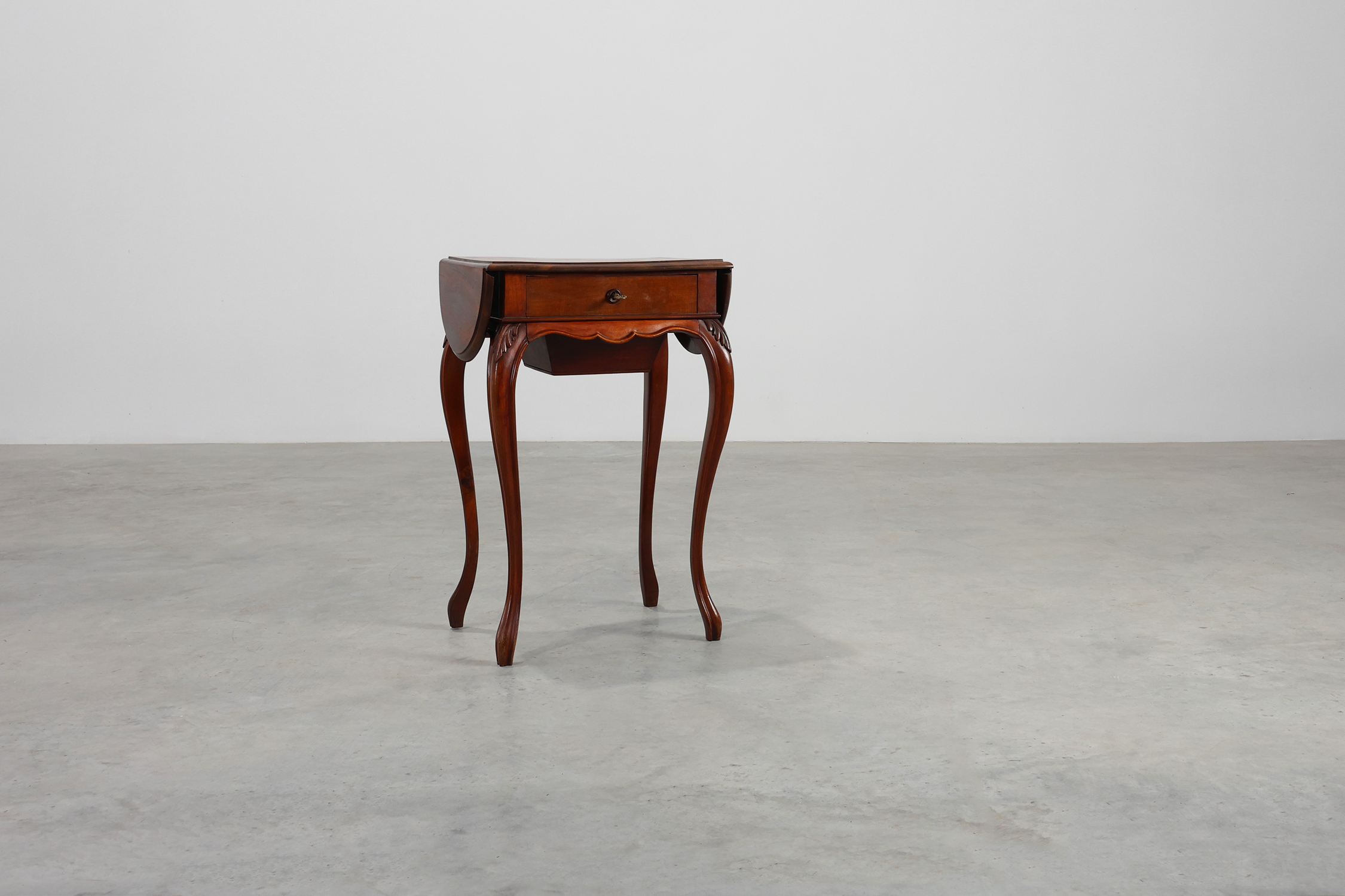Late 19th‑Century French Louis XV Style Walnut Side Table with Drawer and Side Leavesthumbnail